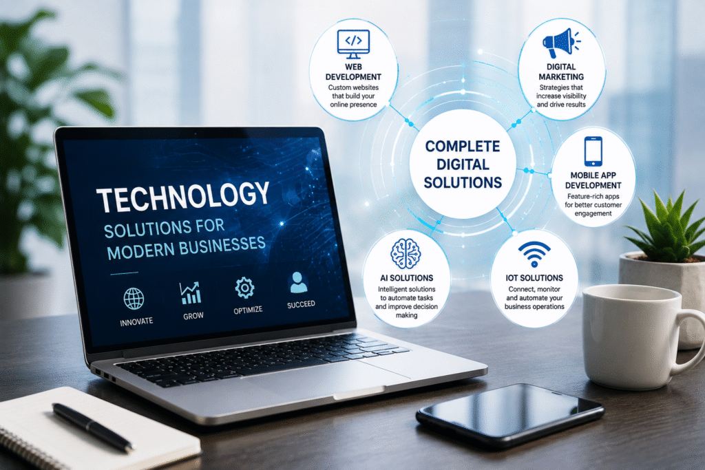 web development, digital marketing, mobile app development, AI development, IoT solutions, business technology solutions, IT company in Indore